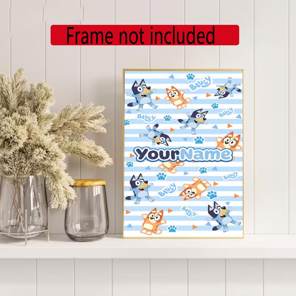 Bluey Customize Your Name Diamond Painting Round Diamond Diy Frameless Holiday Artwork Suitable For Home Office Wall Decoration