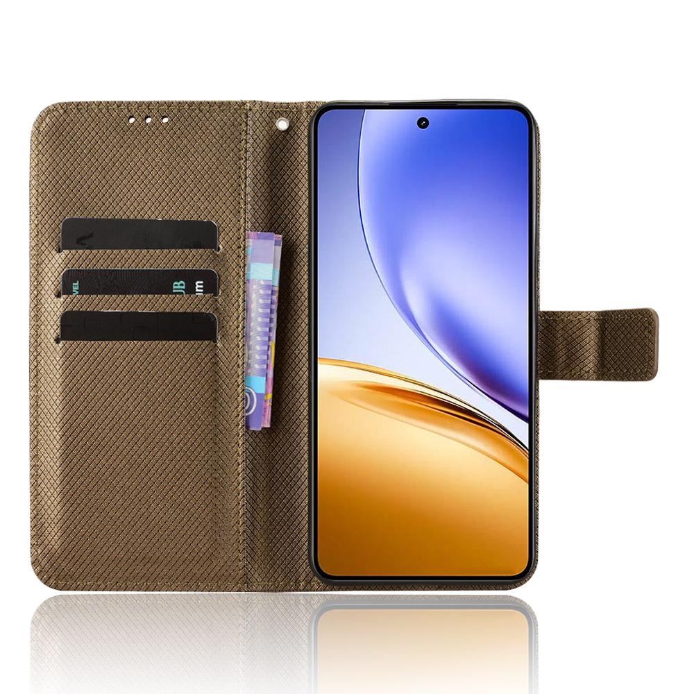 For Realme 14T 5G/Realme 14 5G Leather Wallet Case with Strap Diamond Texture Phone Cover