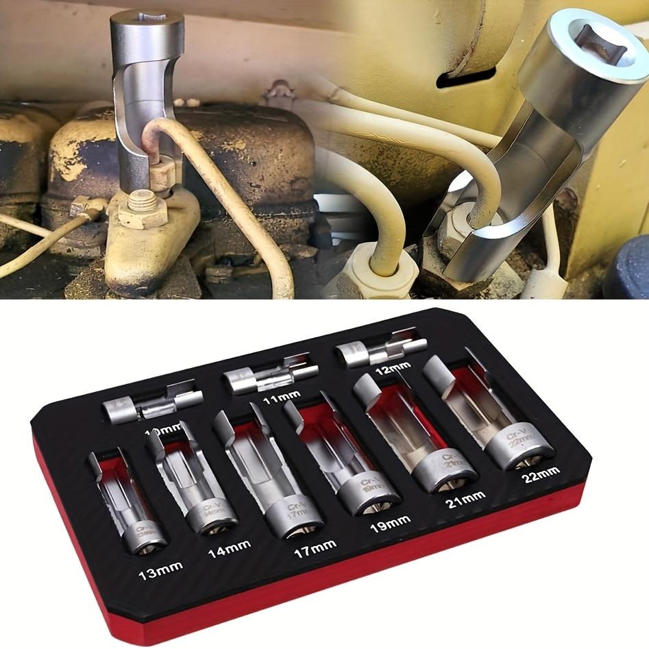 9 Pcs Steel Automotive O2 Oxygen Sensors Socket Offset Wrench Remover Tool, Internal Hex Head, with Thread Chasers Tool 10-22mm, for Various Models