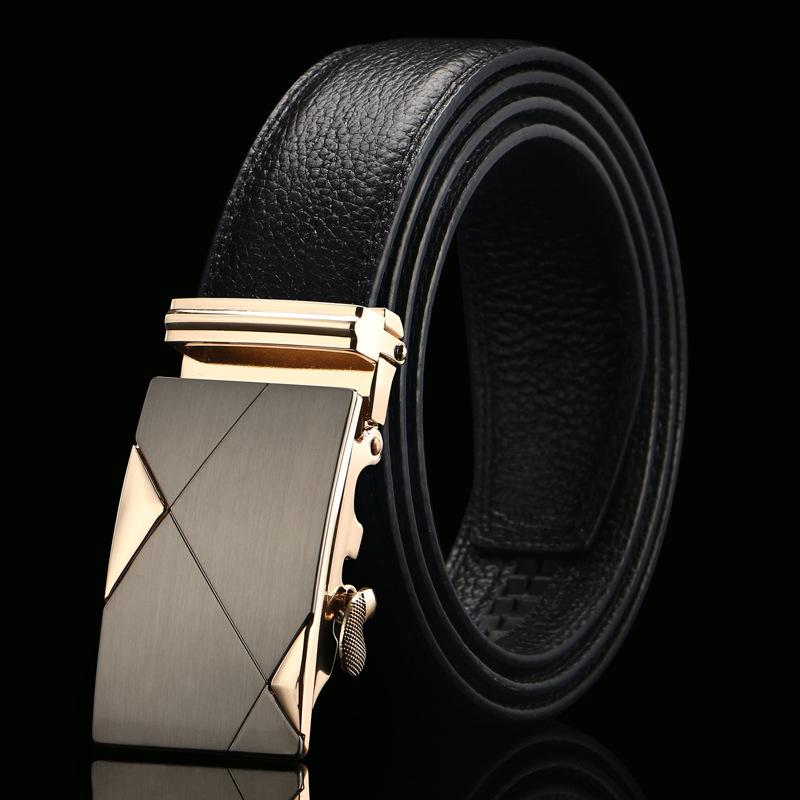 Open Edge Cowhide Belt Men's Real Cowhide Business and Casual Automatic Buckle Belt