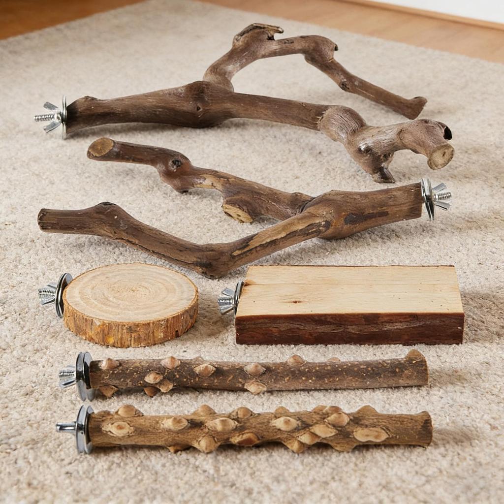 Bird Perch Stand Anti-Slip Climbing Chew Toy Natural Cockatiel Perch Bird Stand Set Board Bite Claw Grinding Bird Cage Accessor