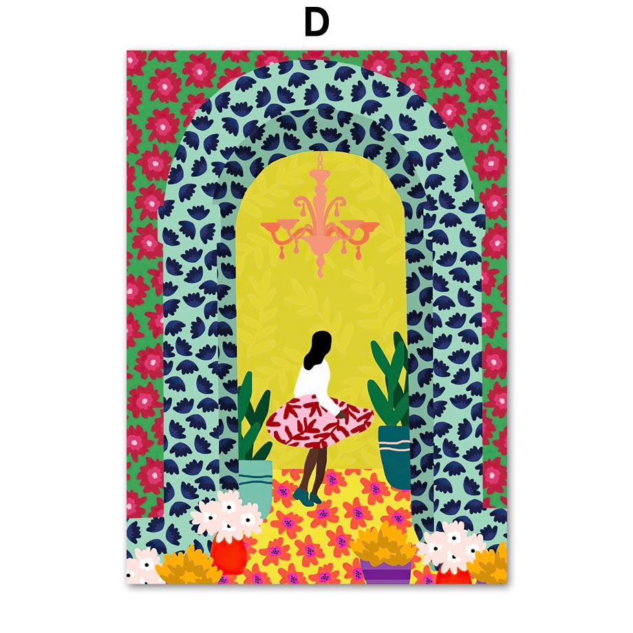 Böhmischen Stil Abstrakte Mädchen Blume Pflanze Nordic Vintage Poster Wand Kunst Drucke Leinwand Malerei Dekor Bilder Für Wohnzimmer