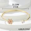 Cute Plant Pink Cherry Flower Bracelet Gold Color Small Zircon Stone Charm Open Adjustable Bracelets For Women Wedding Jewelry
