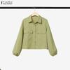 ZANZEA Women Two Piece Outfit Solid Color Button Down Long Sleeve Shirt and A Line Midi Skirt Sets