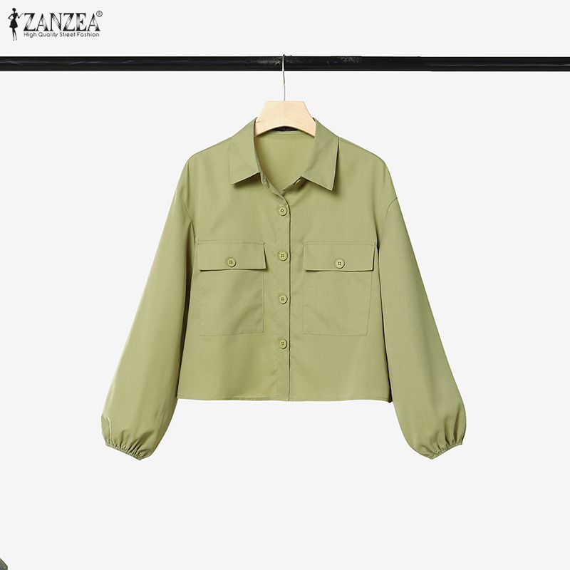 ZANZEA Women Two Piece Outfit Solid Color Button Down Long Sleeve Shirt and A Line Midi Skirt Sets