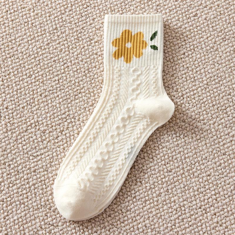 Șosete Dama Mid-Calf - Primăvară/Vară, Florale Japoneze la Modă, Stil Coreean