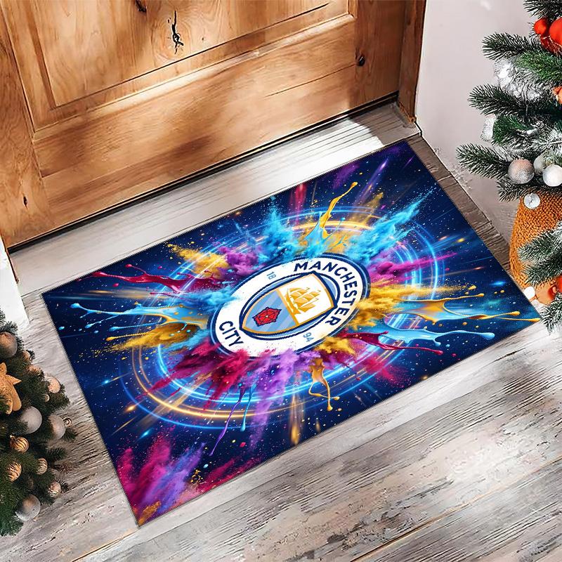 Manchester City Printed Flannel Area Rug Non Slip Soft Polyester Floor Carpet Indoor Decor Mat for Bedroom Living Room Sofa