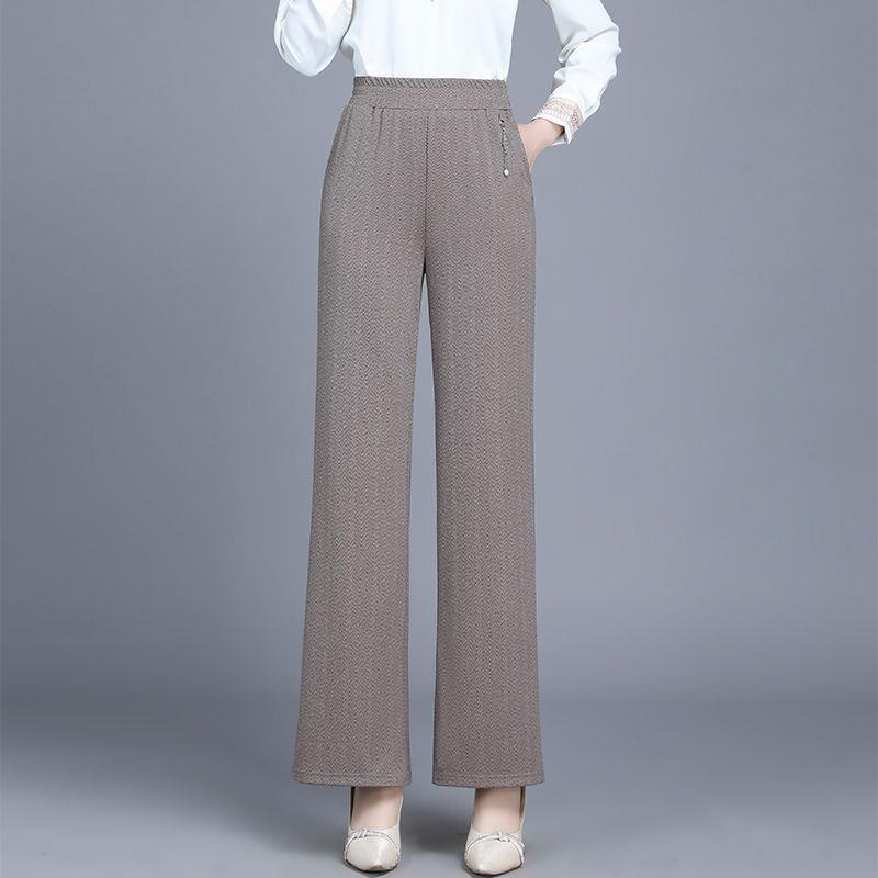 High-Waisted Loose Casual Women's Pants: Straight Leg, Elastic Waist, Wide Leg, Spring Style for Middle-Aged and Elderly
