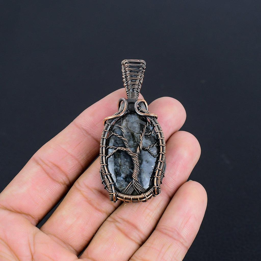 Larvikite Pendant Handmade Gemstone Jewelry, 999 Copper Wire Wrapped Pendant ,Unique Design Jewelry Pendant
