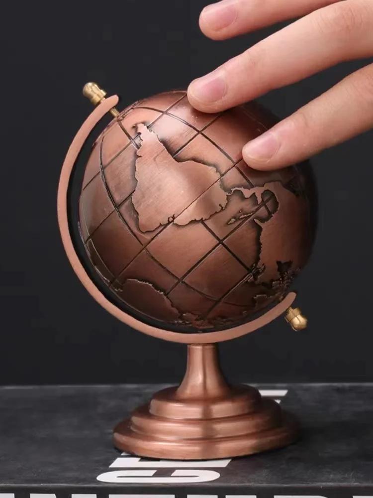 Vintage Globe Model Alloy Small World Globle Decoration Crafts Mini Educational Globe of Earth for Home Office Desk Decor Gift