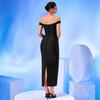 European and American new one-word shoulder fashion decoration tight dress fashionable and elegant celebrity party host evening dress