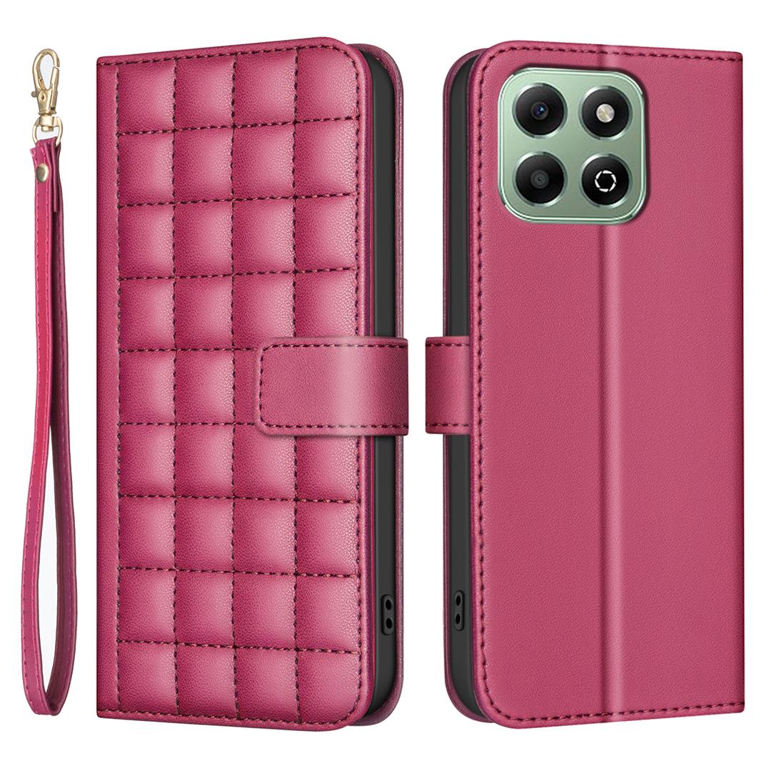 

BINFEN COLOR for Honor X6b 4G Case Wallet Stand Square Grid Phone Leather Cover Red