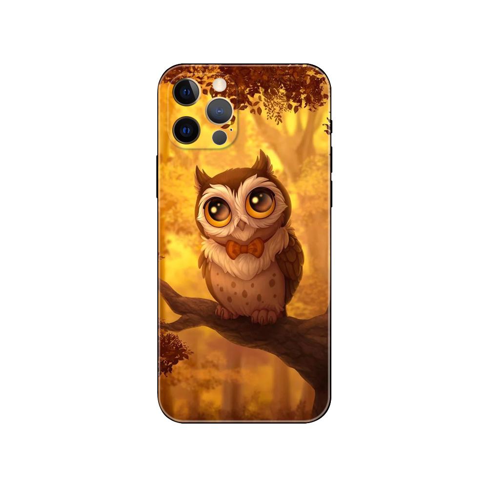 Animal Owl Phone Case for Iphone 5 5s 2020se 6 6s 7 8 Plus X 10 XR XS 11 12 13 Mini Pro MAX Black Tpu Back Cover
