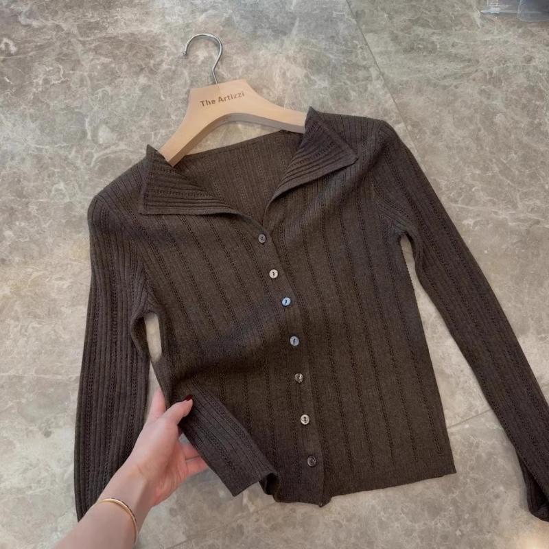 

Новый вязаный кардиган с лацканами для женщин на осень и зиму, в сочетании с базовым свитером для высококлассного и элегантного топа с длинным рукавом One Size кофейный