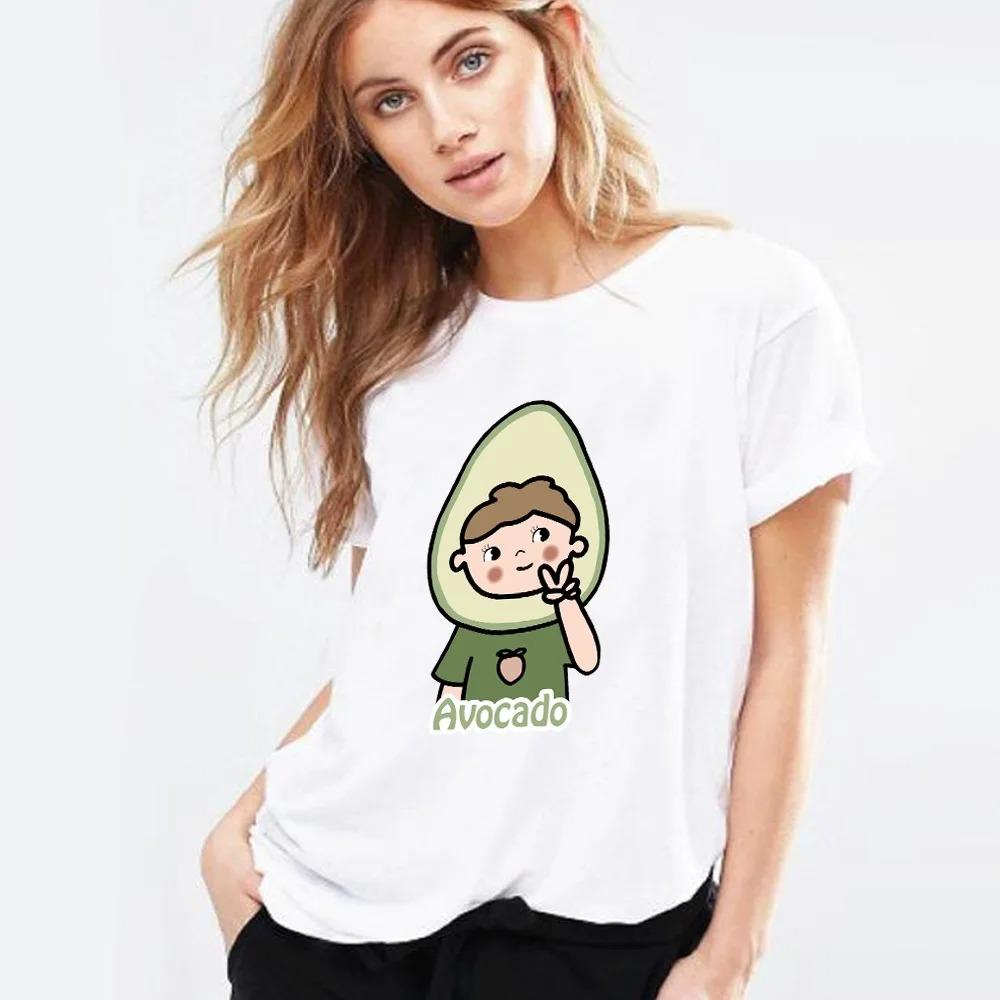Cute Avocado Printed T-Shirt Short Sleeve Neck Fashion Casual Sport Aesthetic Gothic Clothes Summer Graphic Women'S T Shirt Gift