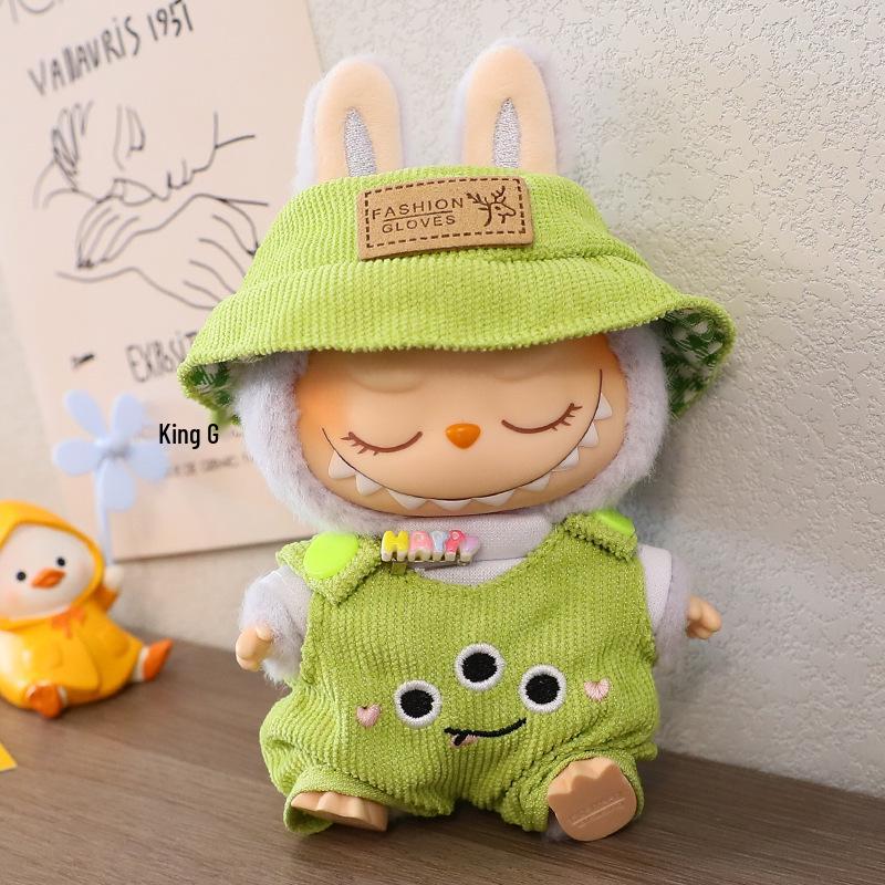 17cm Second Gen Labubu Blind Box Doll Clothes: Cute Sit-Party Overalls Set