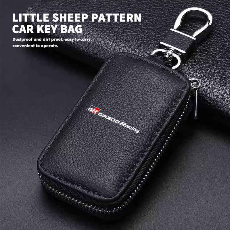 Leather Car Keychain Bag Organizer Key Zipper Case Bag Protection Cover For Toyota Chr Corolla Camry Rav4 Yaris GR Prius