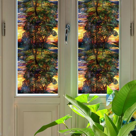 Fenster Sichtschutzfolie Statisch Haftende Buntglasfolien Abnehmbare PVC Dekorfolie für Zuhause Küche Wohnzimmer Schlafzimmer