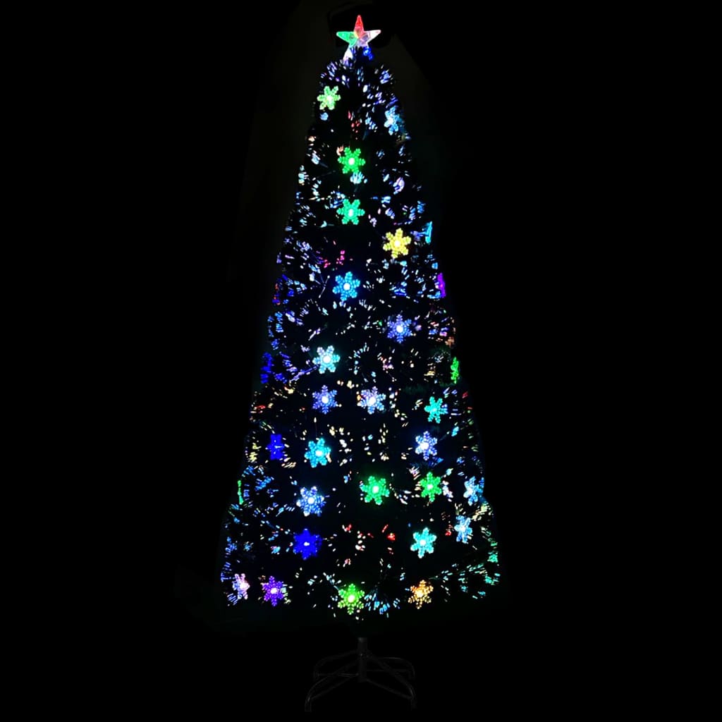 Vidaxl Choinka Ze Śnieżynkami Led, Czarna, 210 Cm, Światłowodowa