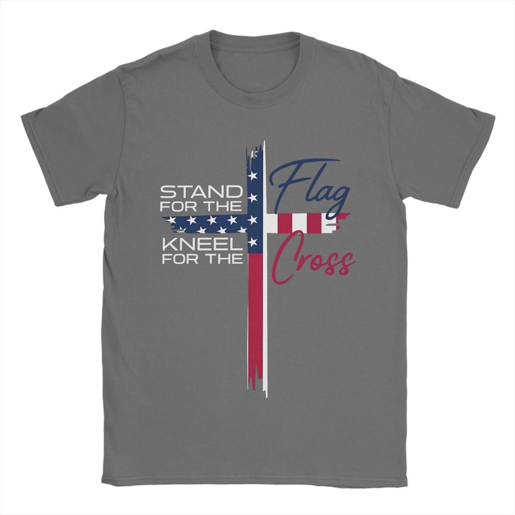 Men T-Shirt Stand For The Flag I Kneel For The Cross Awesome Pure Cotton Tee Shirt Short Sleeve  T Shirts Round Neck Tops Summer
