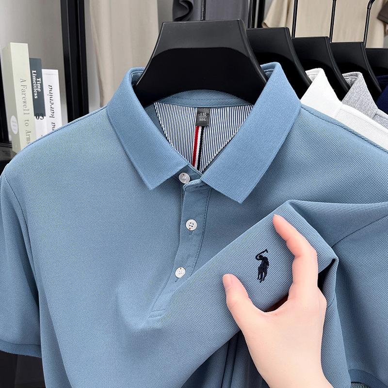 Koszulka polo Ciphertext męska z krótkim rękawem T-shirt oddychający z jedwabiu lodowego haftowana dolna część koszuli