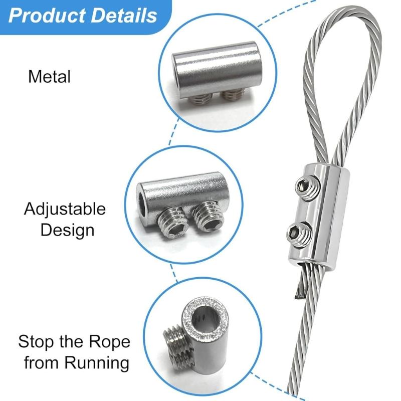 12Pcs Steel Wire Rope Buckle Clamp Double Holes Metal Clip Adjustable Locking Fasteners for 1.5 To 2mm Cable Enduring