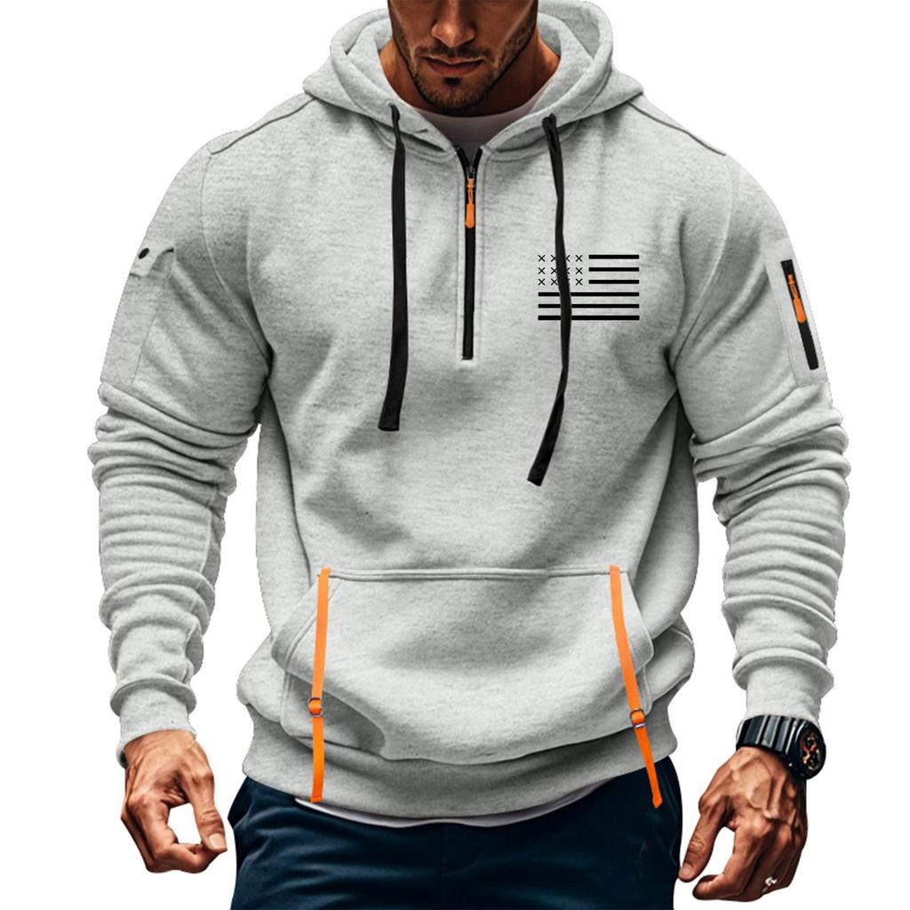 Men's Printed Sweatshirt Hoodie Zipper Arm Pocket Cardigan Men's Sports Large Size Casual Hoodie