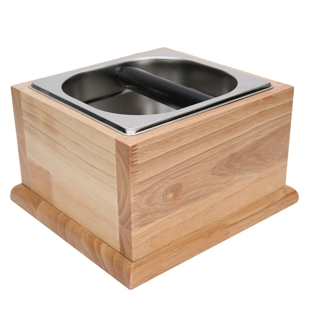Knock Box Stainless Steel Coffee Grounds Container Waste Bin with Wood Base Coffee AccessoryL