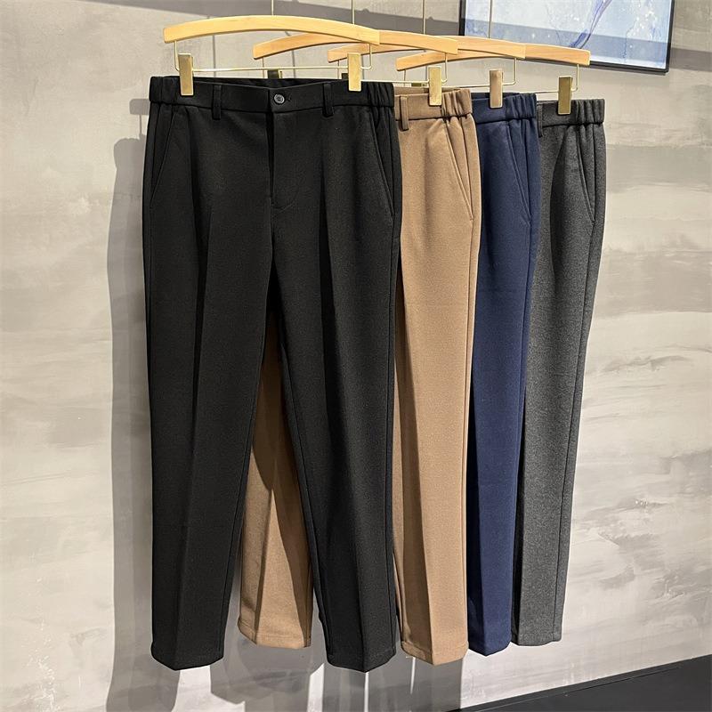 Autumn and winter new men's pants business casual men's straight slim pants long pants versatile solid color blue men's clothing
