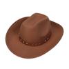 Unisex Western Cowboy Hat Wide Brim Roll‑Up Brim Double‑Top Felt Fedora Hat,10 Colors,Multiple Optional Detachable Hat Bands