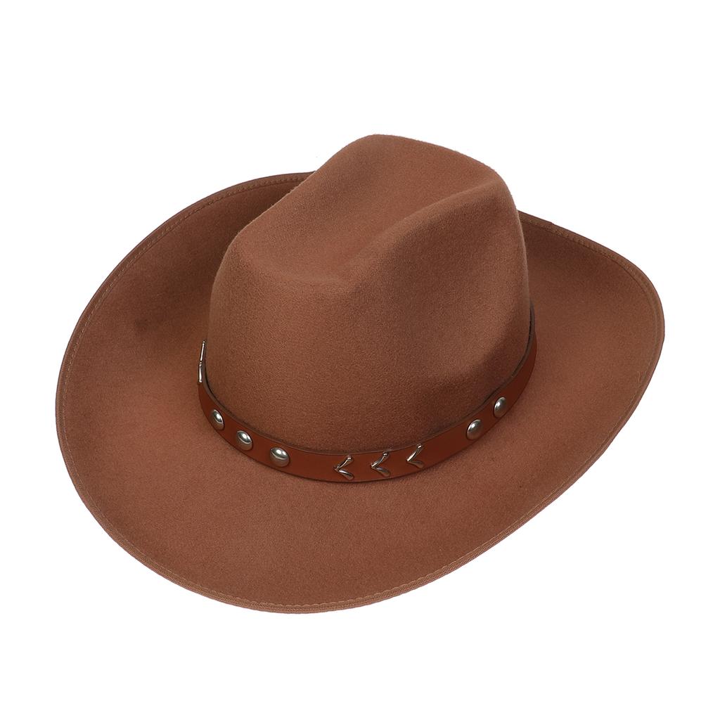 Unisex Western Cowboy Hat Wide Brim Roll‑Up Brim Double‑Top Felt Fedora Hat,10 Colors,Multiple Optional Detachable Hat Bands
