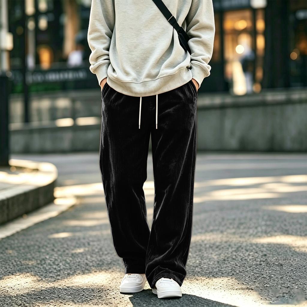 Herren Cordhose Lockere Passform Weiter Beinschnitt Lässig Street Bequem Hose