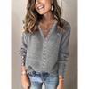 Women Solid Color Loose Long Sleeve V Neck Lace Patchwork Thick Knit Sweater