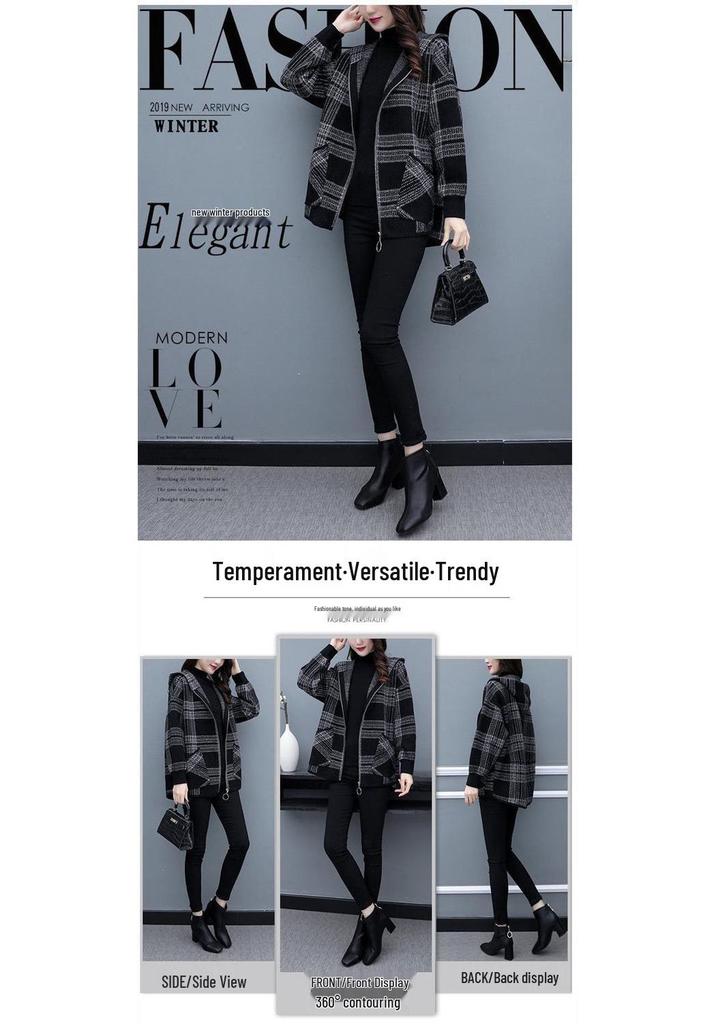 Giacca a Quadri da Donna Petite Stile Coreano Autunno/Inverno 2025 - Versatile, di Media Lunghezza e Trendy