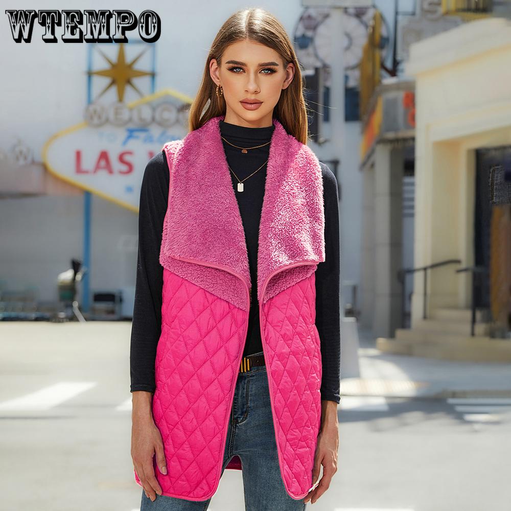 Autumn and Winter Women's Plush Splicing Cardigan Sleeveless Jacket Medium-length Vest