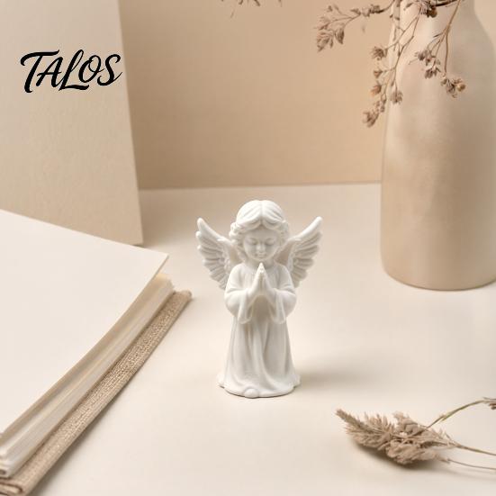 Talos 3D Printed Praying Angel Statue, Elegant Matte White Cherub Figurine with Detailed Wings, Durable Minimalist Ornament for Living Room Decor and