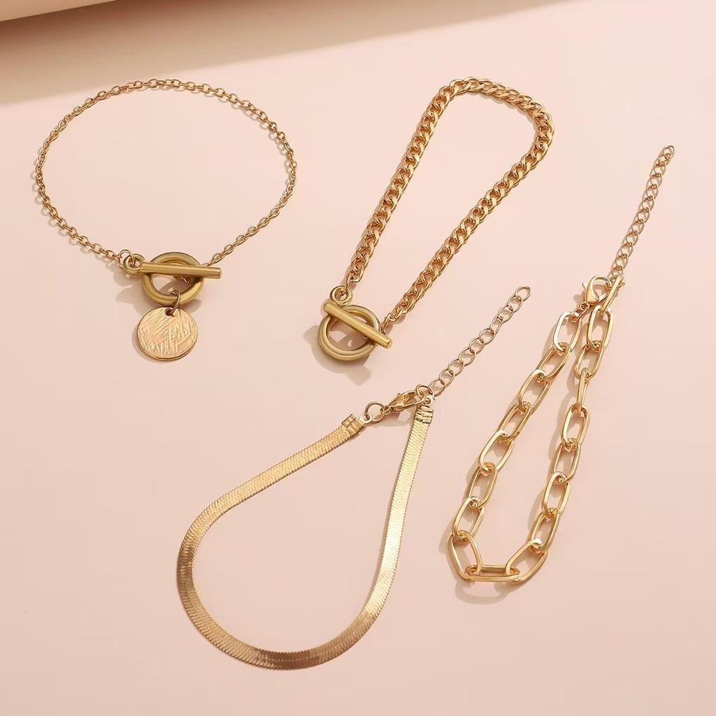 Set di Braccialetti a Catena Ossa di Serpente in Metallo Retrò con Chiusura OT per Donna - Stile Hip Hop Europeo e Americano