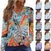 Women's Casual Fashion V-Neck Raglan Pleated Floral Print Long Sleeve Top