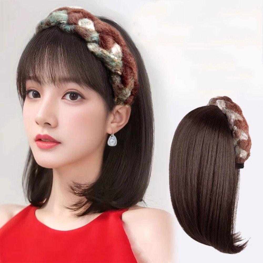 Synthetic Half Headband Wig Trendy Headwear Women Hair Hoop Short Straight Headband Wig Female