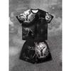 Summer Men's New Comfortable and Breathable Round Neck T-shirt Shorts Letter Gradient Set Outdoor Casual Two-piece Set