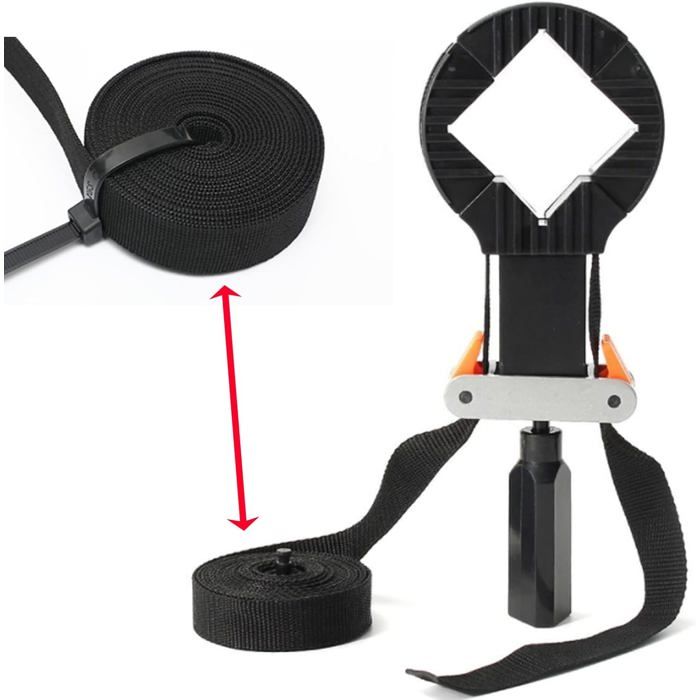 Pince d'angle réglable 4 mâchoires avec sangle 4 m - Fixateur à angle droit noir, poignée antidérapante
