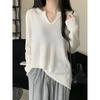 Autumn New V-neck Knitwear Long Sleeve T-shirt Women Loose Slimming Bottom Shirt with Student Top Tide