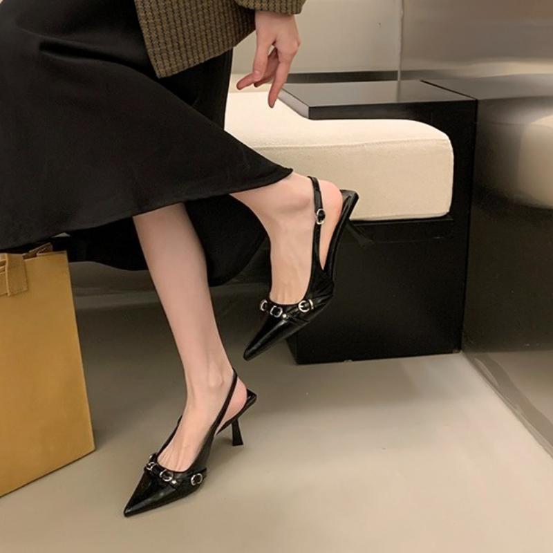 Fashion Elegant French Style Women's High Heel Sandals with Shallow Sole Spring 2025 New Arrival Polyamide Material Pointed Toe Shoes