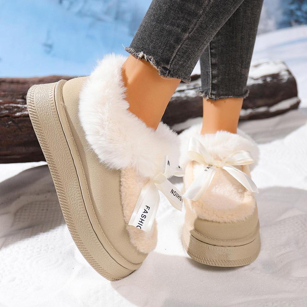 Damen 2025 Fuzzy Baumwolle Slip-On Schneestiefel: Dicke Sohle, Plus Samt, Warmer Winterstil