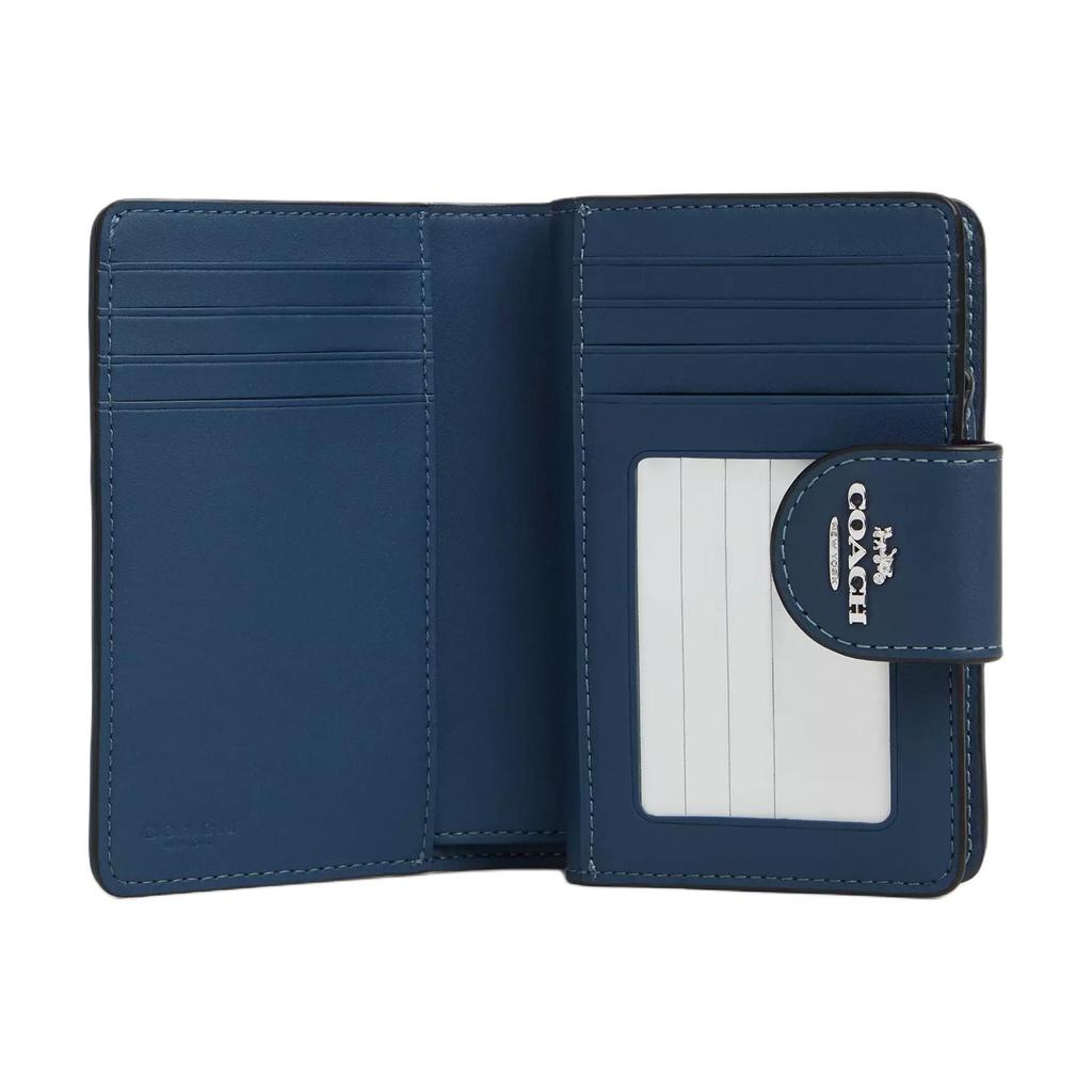 New COACH Corner Zip Calfskin Wallet Medium Women's Marine Blue CU402-SVPM1