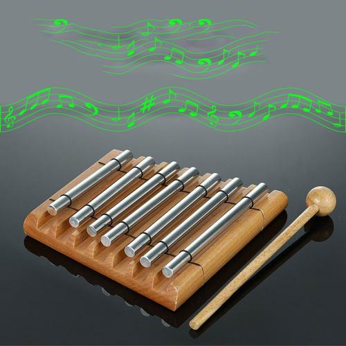 Yibuy 7-Tone Wooden Percussion Chime, Energy Chime with Gentle Tone, Wooden Mallet and 7 Solid Aluminum Tubes, Educational Musical, Meditation Music C