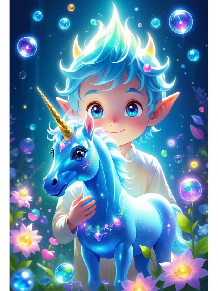 Fantasy Fairy Tale Boy and Unicorn Angel Full Diamond Diy 5D Diamond Painting Embroidery Mosaic Embroidery Home Decoration