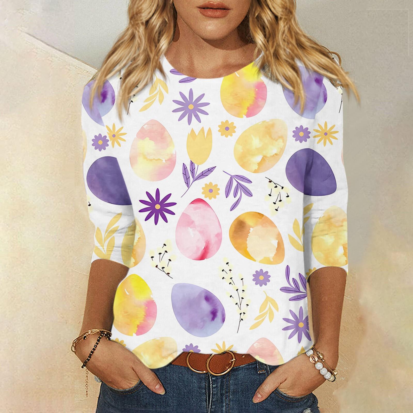 

Женская модная повседневная свободная футболка с круглым вырезом и рукавами 3/4 с принтом, женский топ XXXL фиолетовый