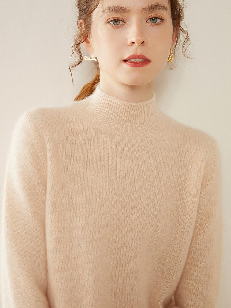 Gray Women's Cashmere Semi-High Neck Sweater - Thickened Wool Knit for Autumn and Winter