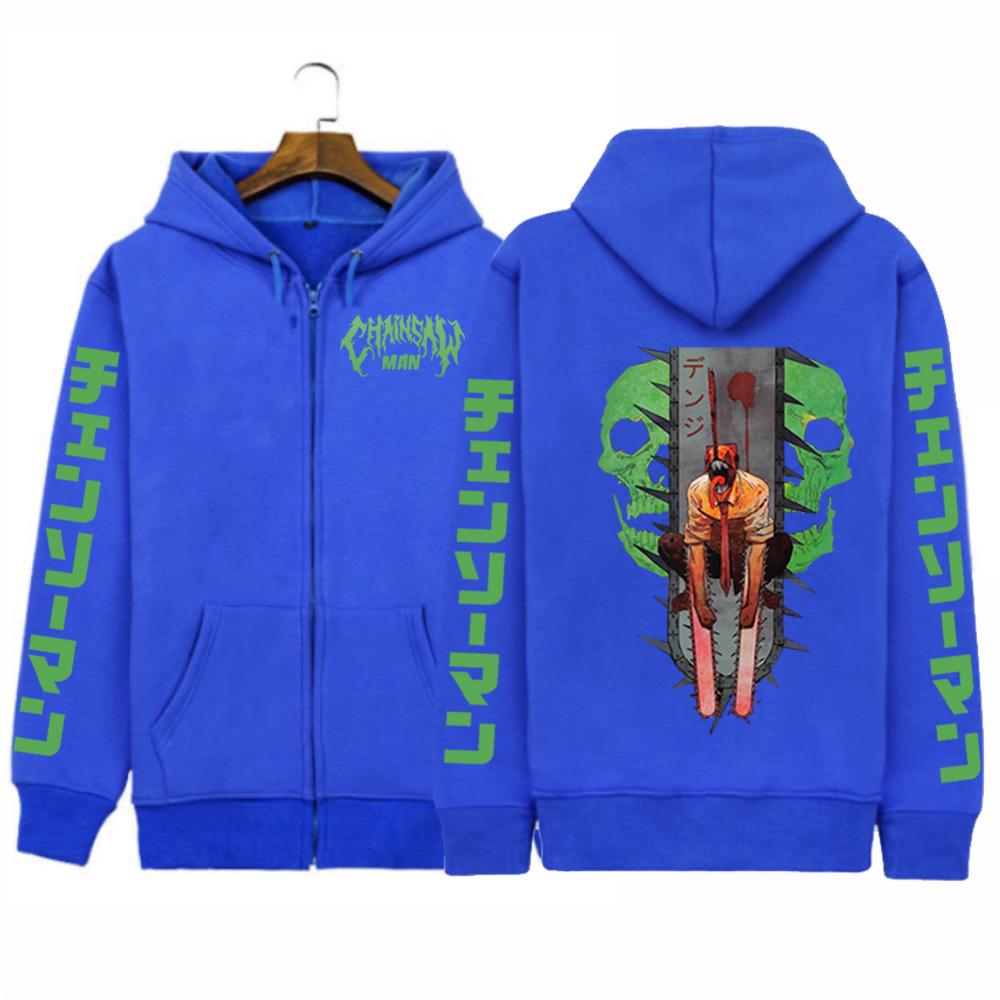 Japan Anime Chainsaw Denji Zipper Hoodies Logo Loog Sleeve Sweatshirt Unisex Hoodie Cool Zipper Coat Hooded